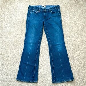 PAIGE Laurel Canyon Low Rise Bootcut Dark Wash Embroidered Jeans Size 30 HEMMED